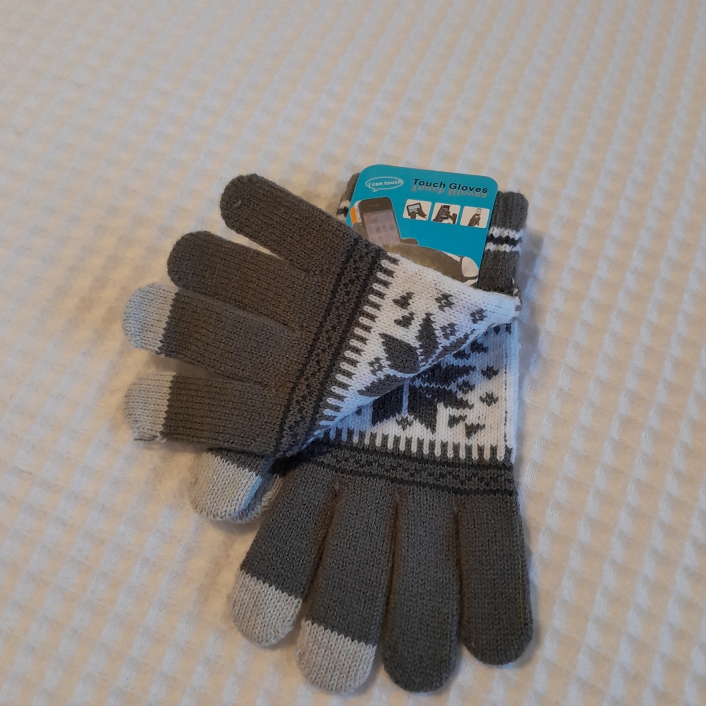 Gray and White Touchscreen Gloves